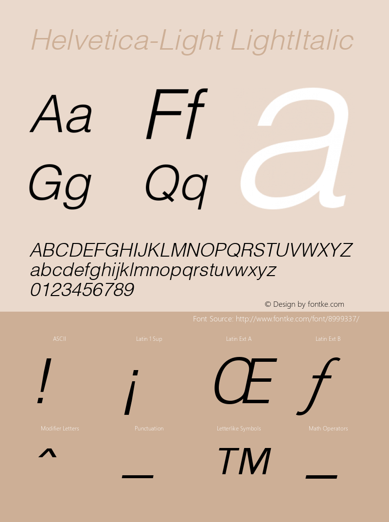 Helvetica-Light LightItalic Version 1.00 Font Sample