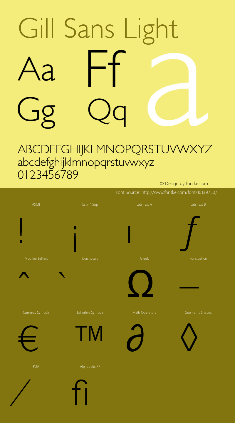 Gill Sans Light 1.1d1 Font Sample