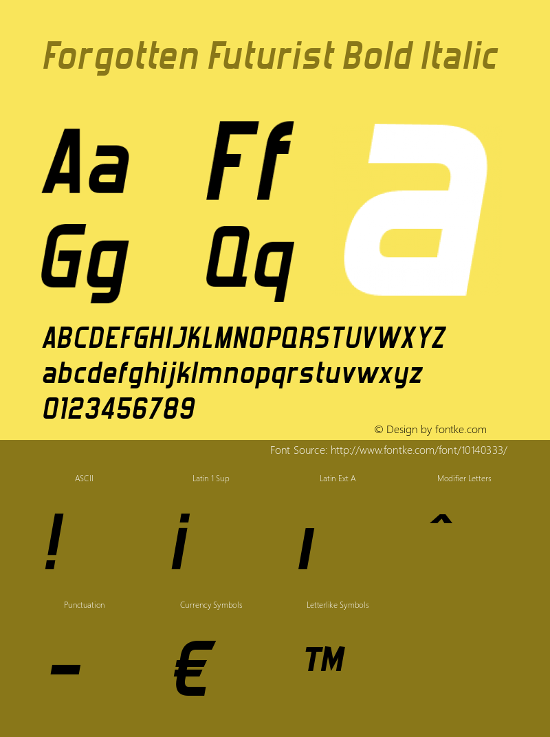 Forgotten Futurist Bold Italic Version 4.200 2005 Font Sample