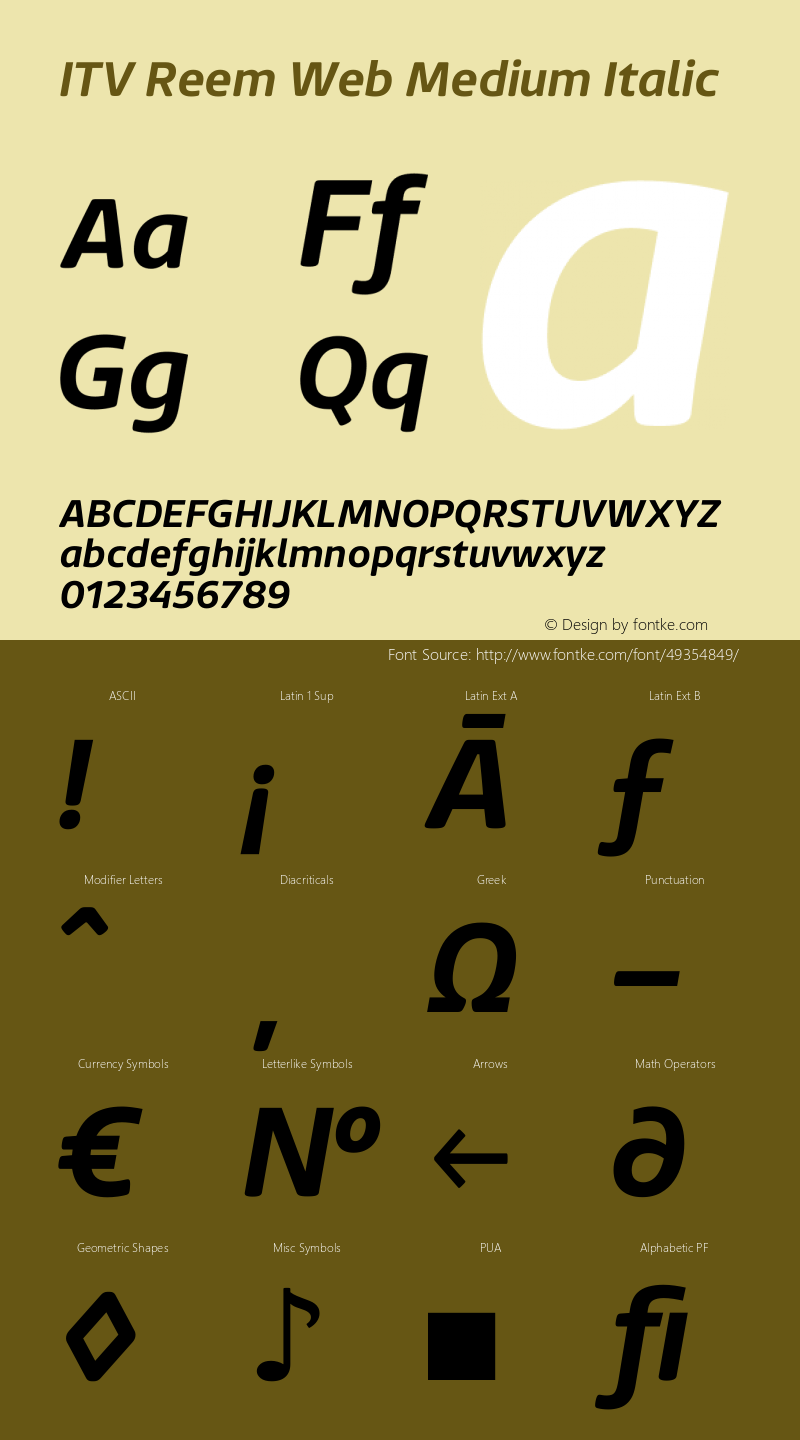 ITV Reem Web Medium Italic Version 1.000 Font Sample