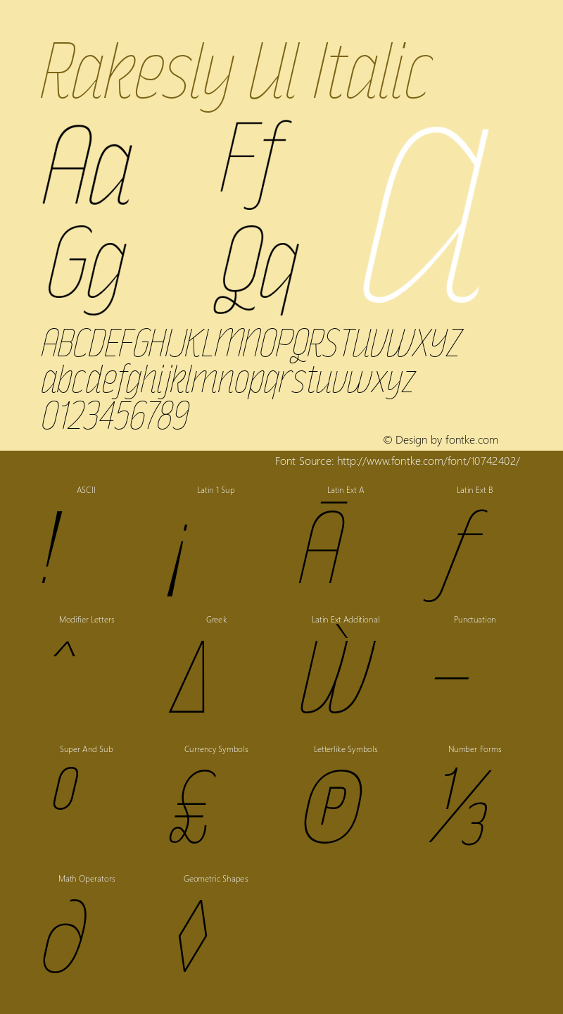 Rakesly Ul Italic Version 1.000 Font Sample