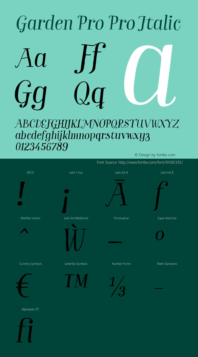 Garden Pro Pro Italic Version 1.000 Font Sample