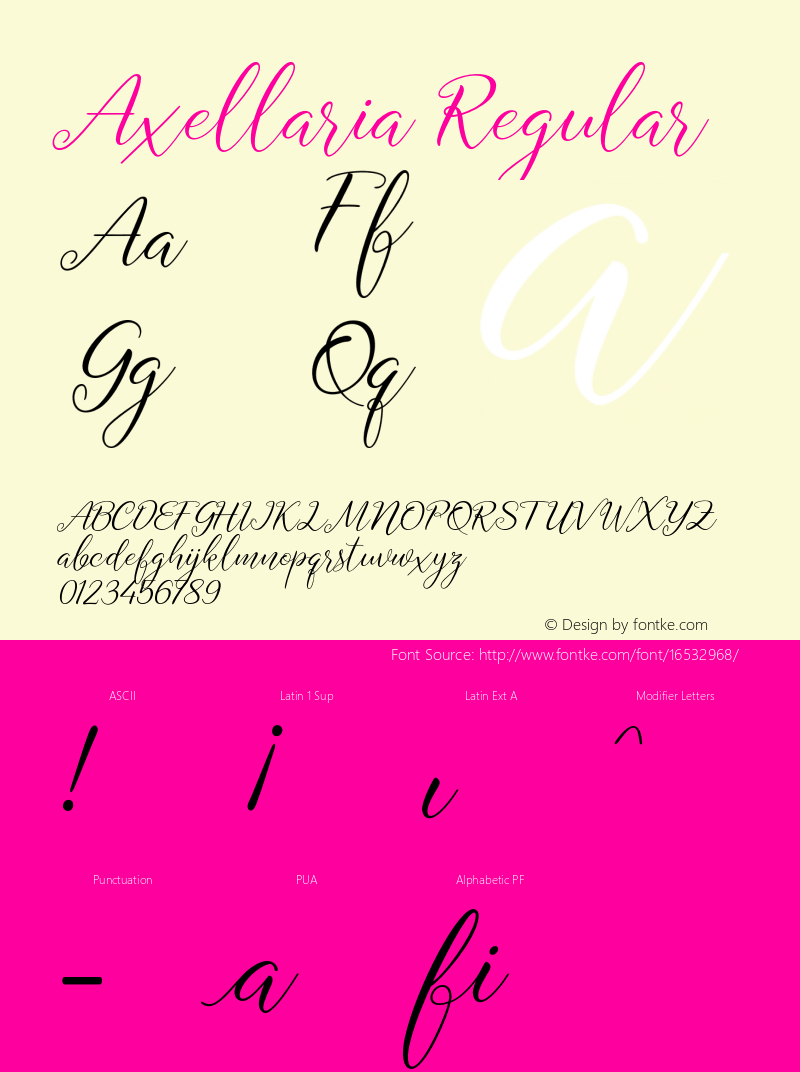 Axellaria Regular Version 1.000 Font Sample