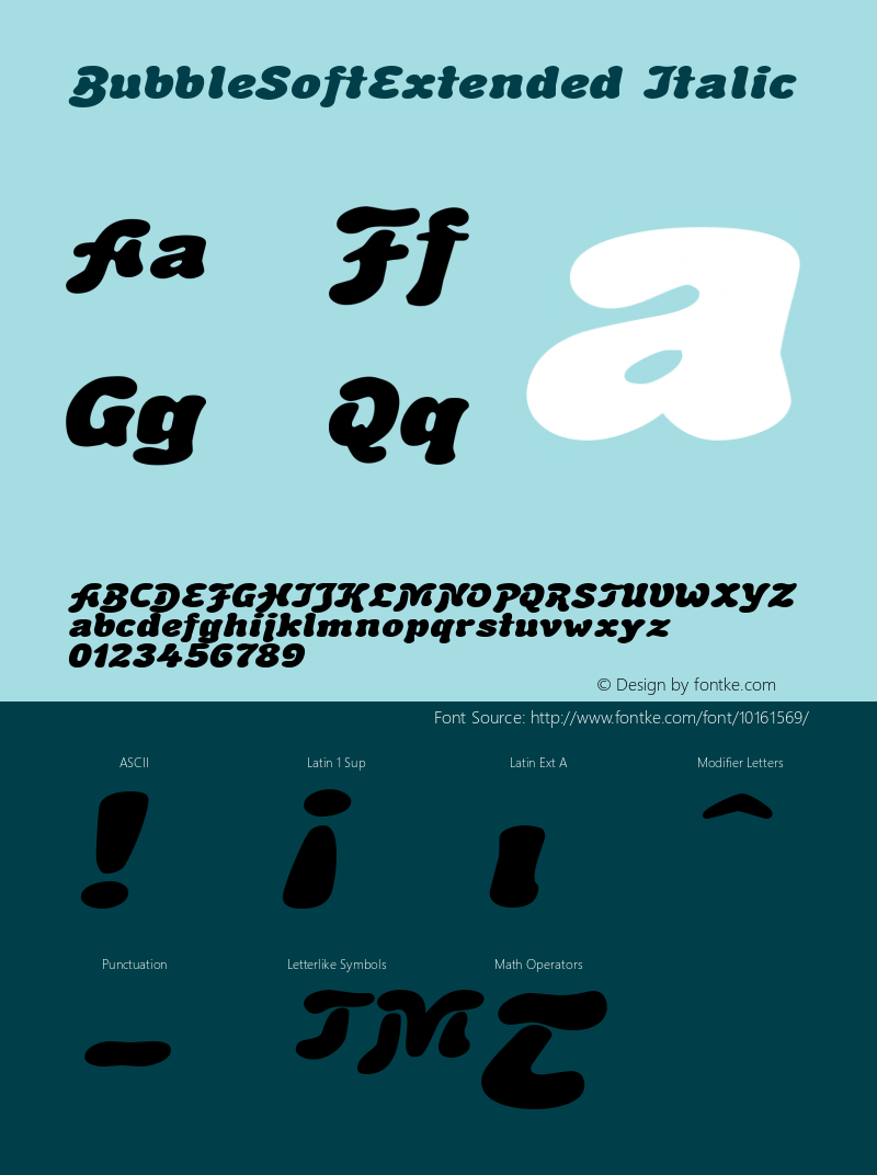 BubbleSoftExtended Italic Rev. 003.000 Font Sample