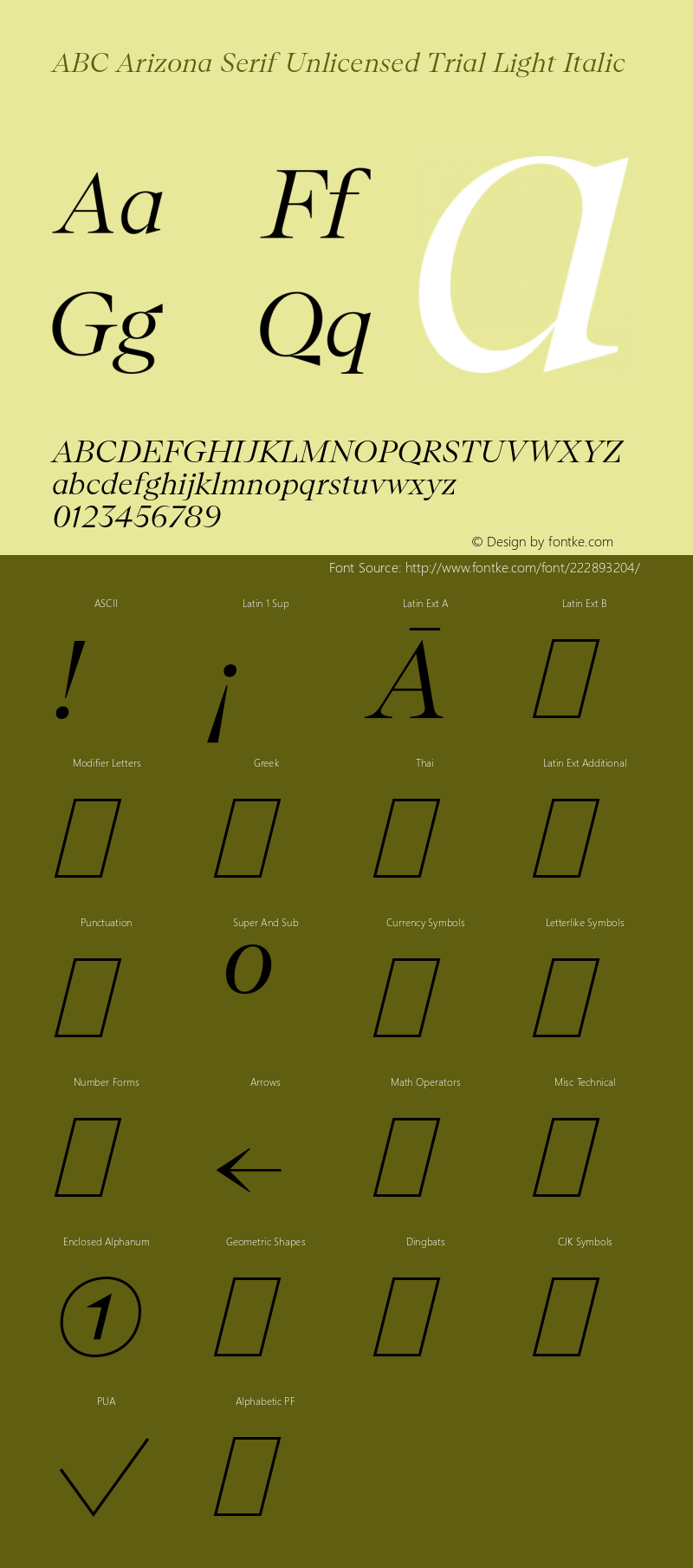ABC Arizona Serif Unlicensed Trial Light Italic Version 1.000;Unlicensed Trial图片样张