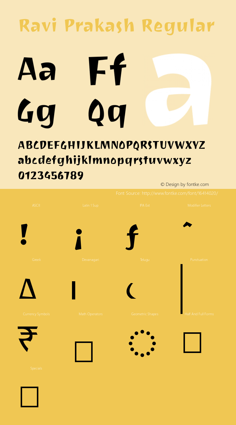 Ravi Prakash Regular Version 1.0.4; ttfautohint (v1.2.42-39fb) Font Sample