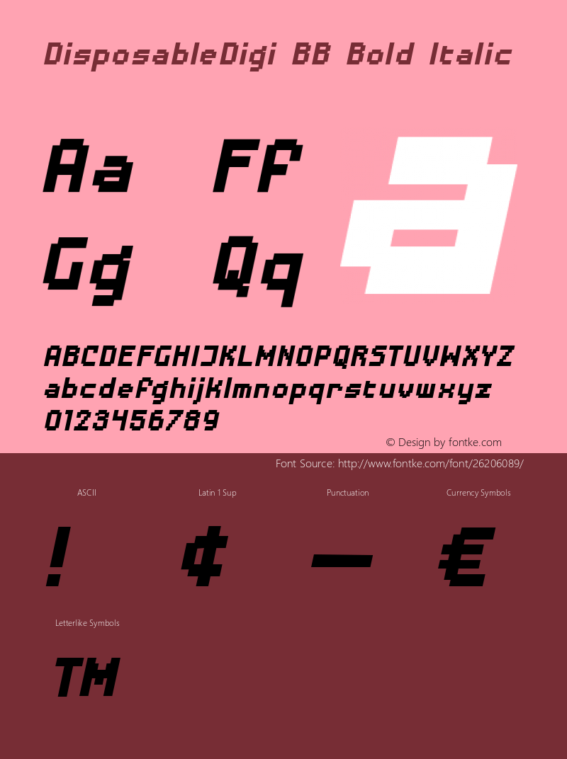 DisposableDigi BB Bold Italic Version 1.000 Font Sample