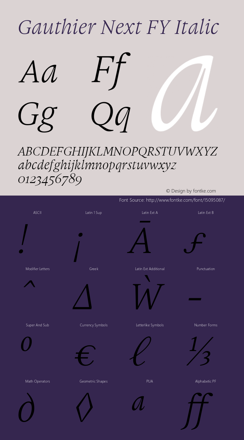 Gauthier Next FY Italic Version 1.000 Font Sample