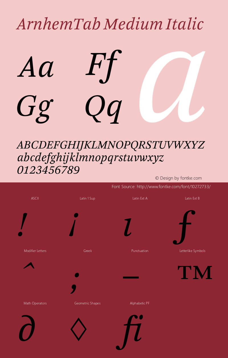 ArnhemTab Medium Italic Version 001.000 Font Sample