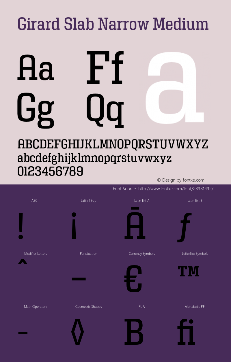 GirardSlab-NarrowMedium Version 001.001 2008 Font Sample