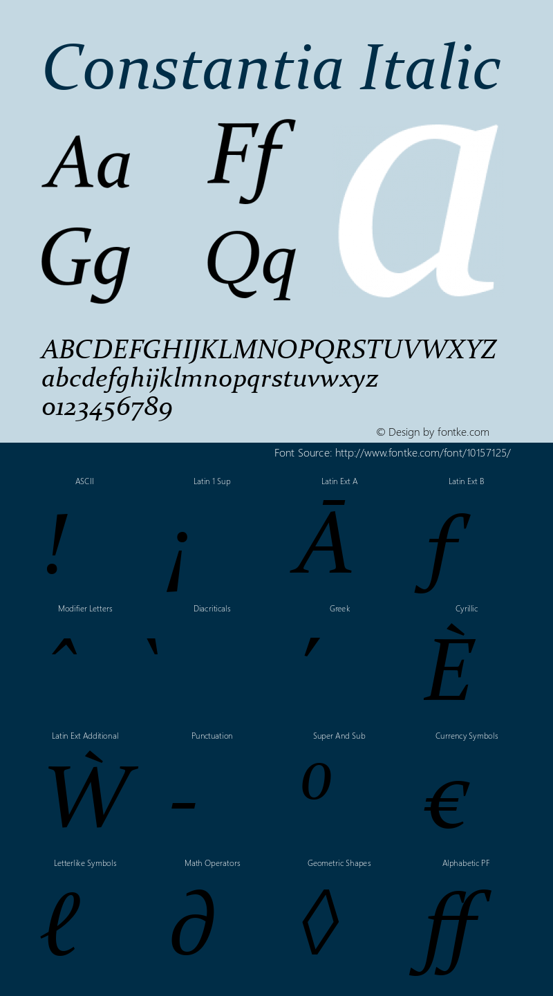 Constantia Italic Version 1.00 Font Sample