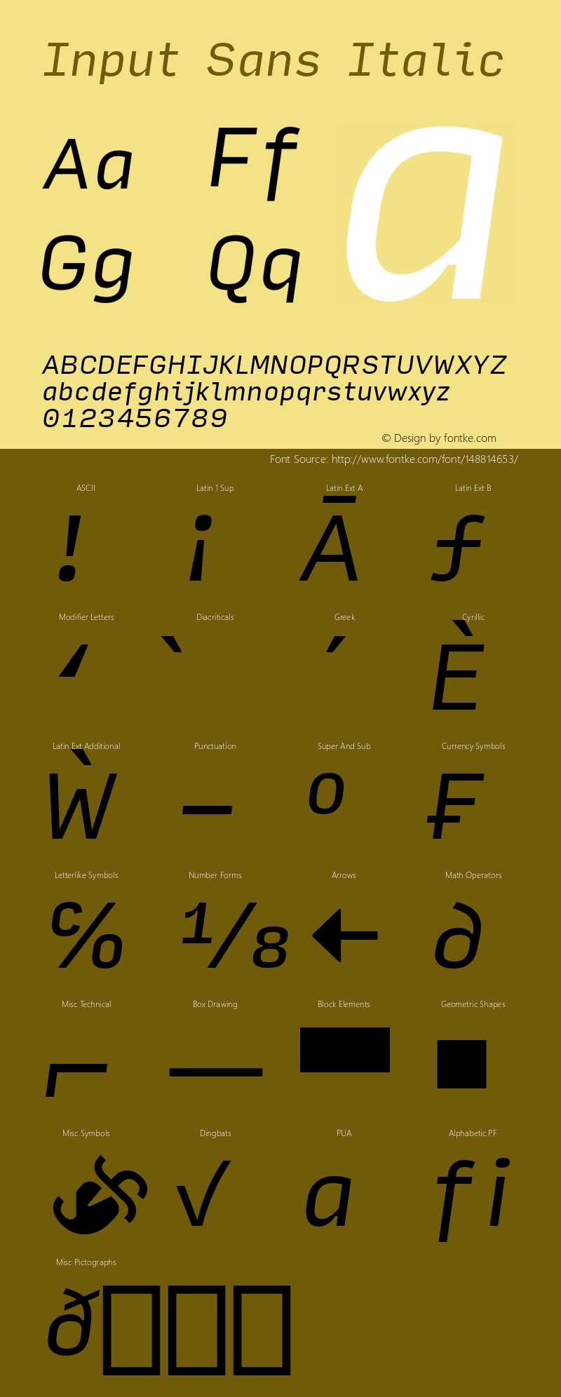 InputSans Italic Version 0.000;PS 0.0;hotconv 1.0.72;makeotf.lib2.5.5900 Font Sample