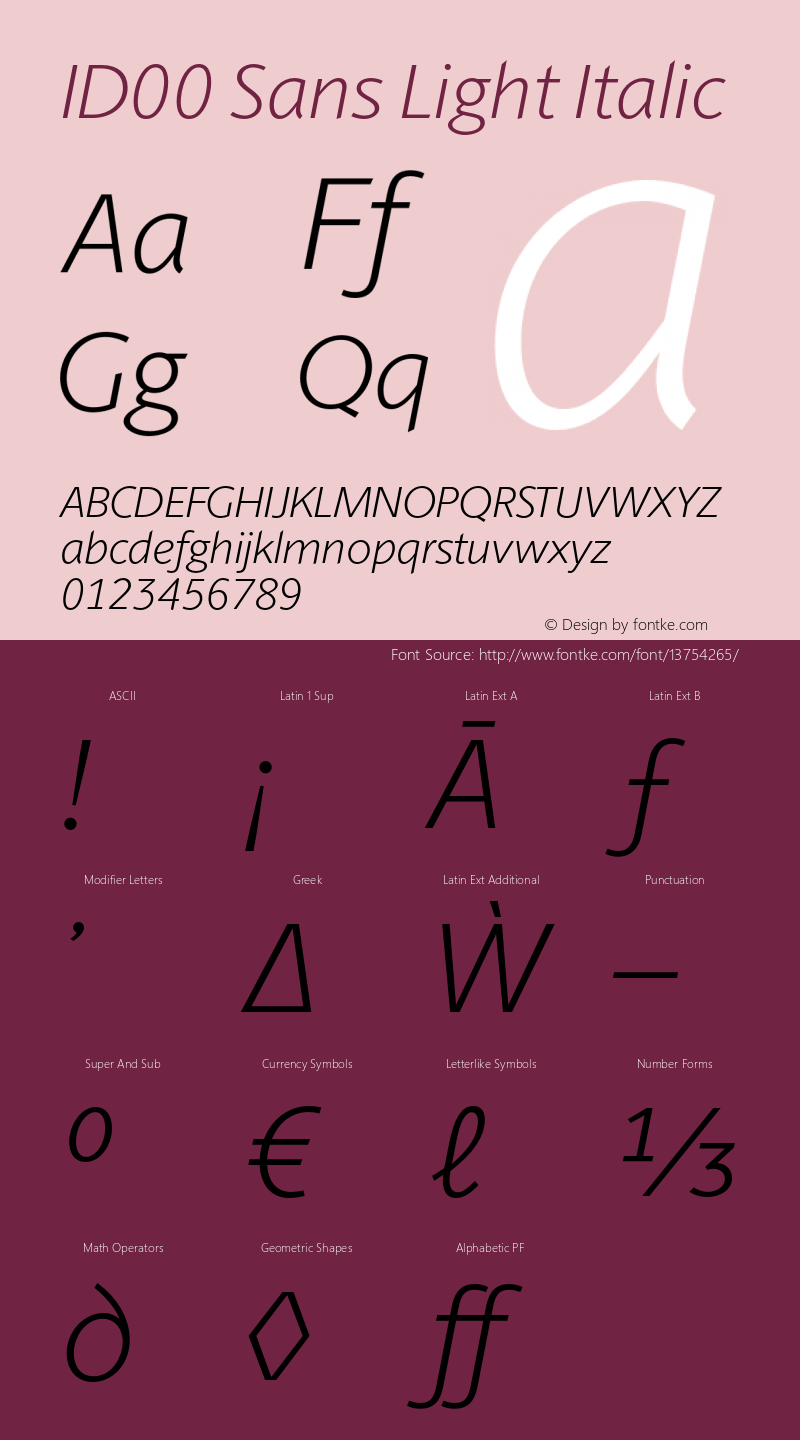 ID00 Sans Light Italic Version 1.001 Font Sample