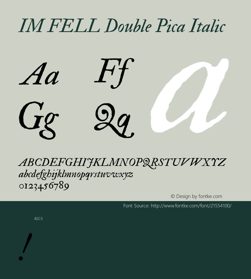 IM FELL Double Pica Italic  Font Sample