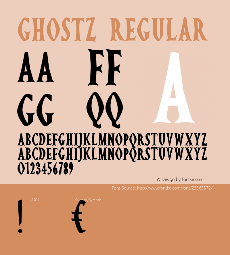 Ghostz Version 1.00 August 5, 2017, initial release Font Sample