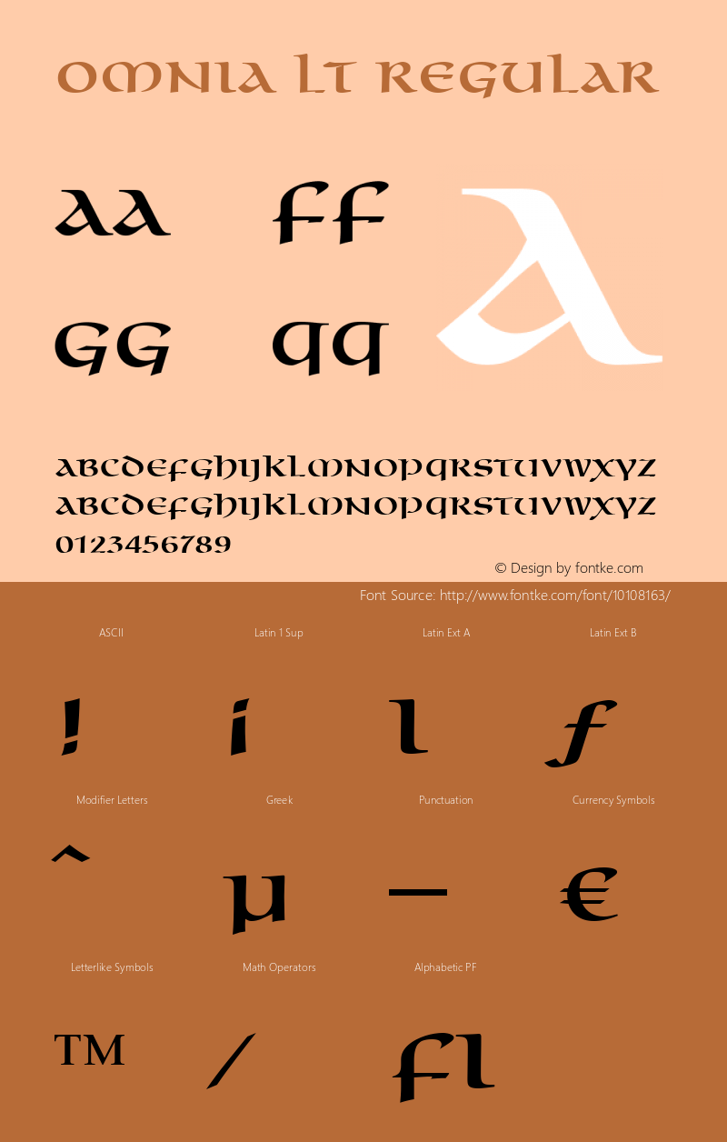 Omnia LT Regular Version 6.1; 2002 Font Sample