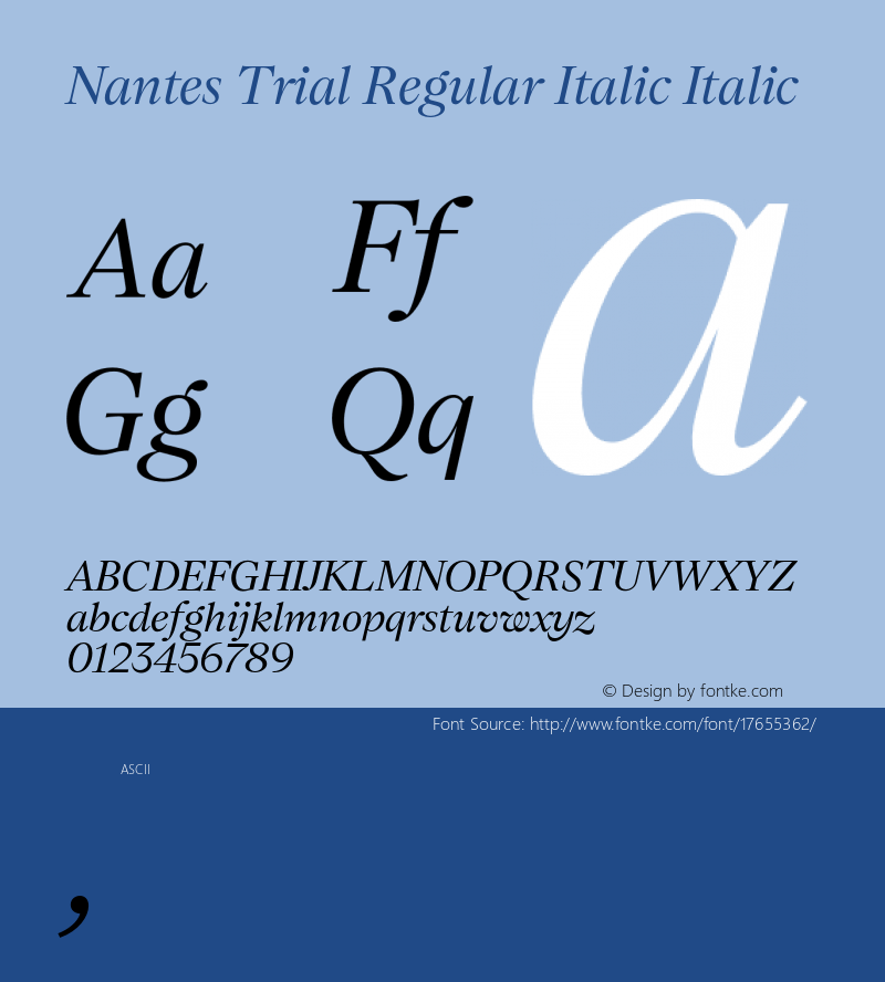 Nantes Trial Regular Italic Italic Version 1.000;PS 001.000;hotconv 1.0.88;makeotf.lib2.5.64775 Font Sample