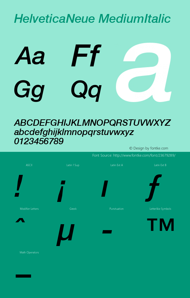 HelveticaNeue MediumItalic Macromedia Fontographer 4.1.5 99/10/10 Font Sample