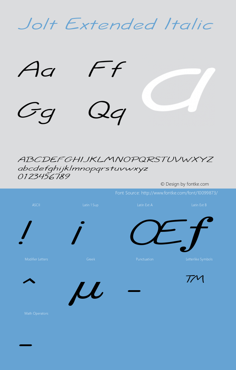 Jolt Extended Italic Altsys Fontographer 4.1 1/5/95 Font Sample