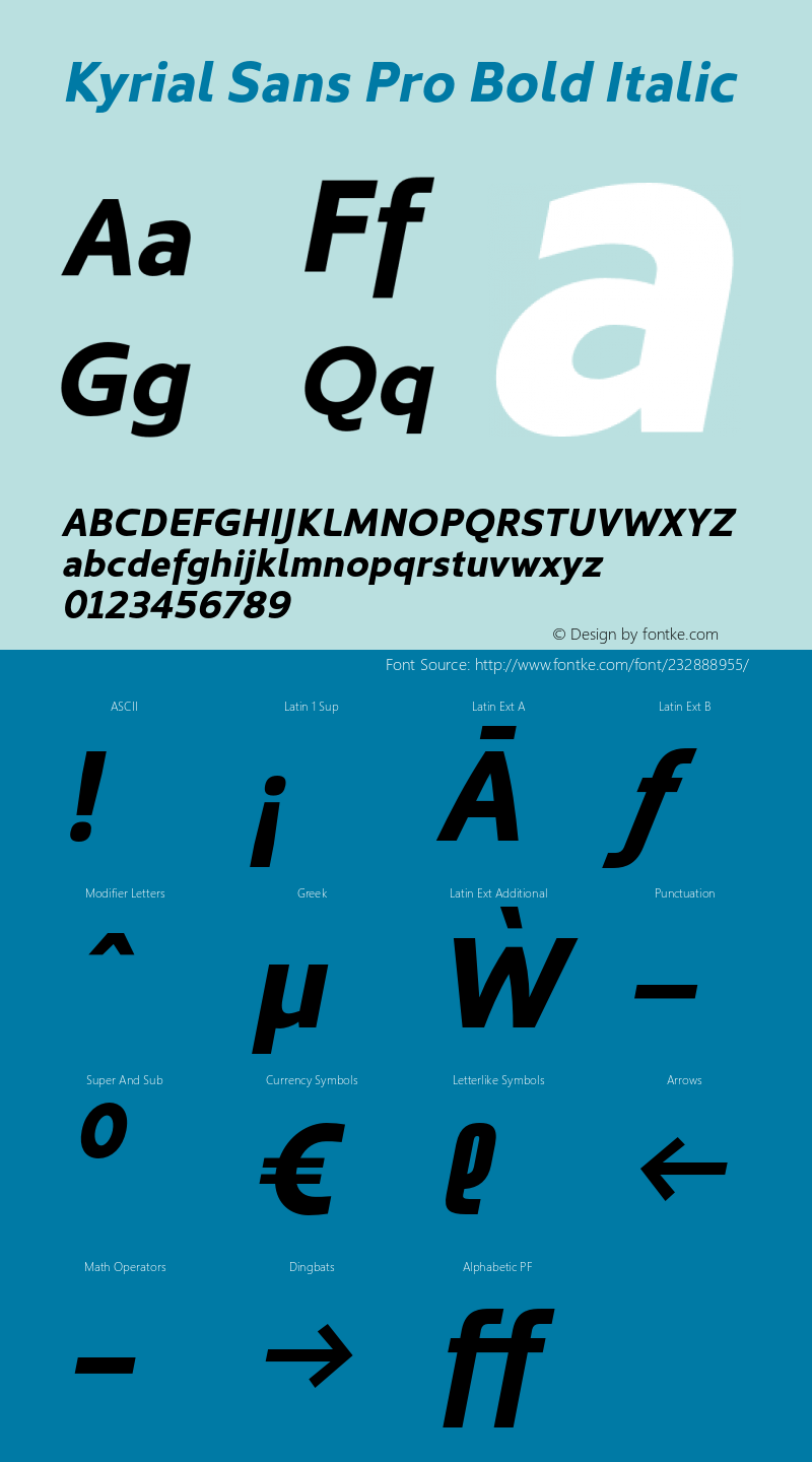 Kyrial Sans Pro Bold Italic Version 1.000图片样张