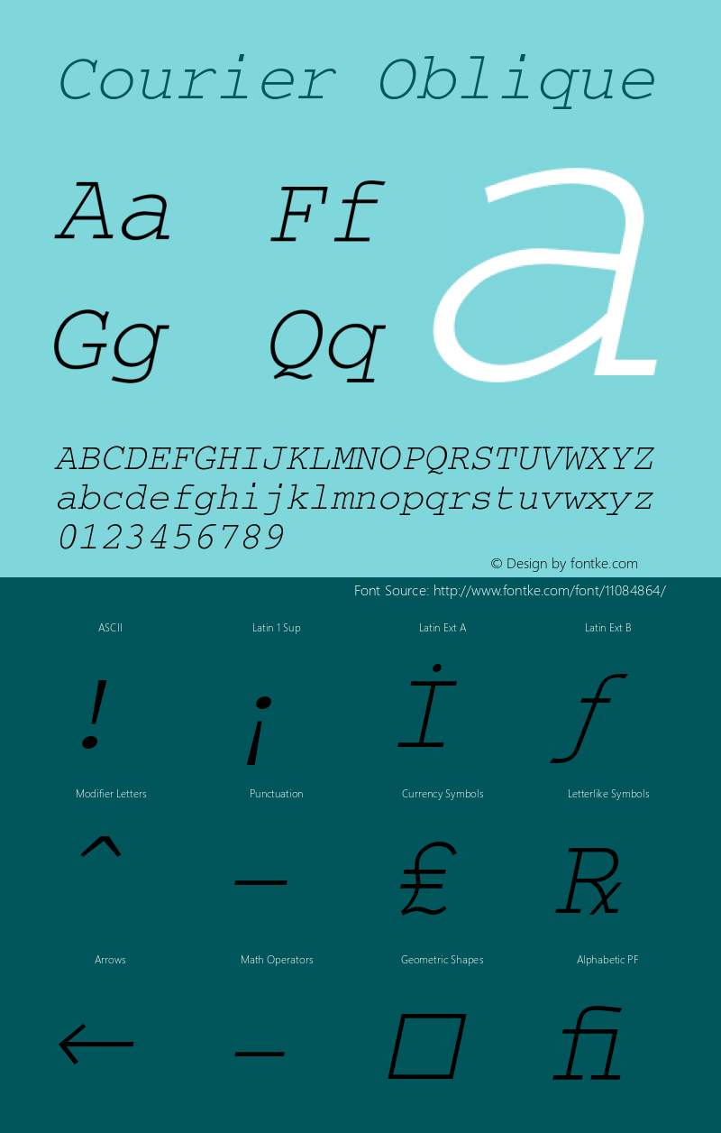 Courier Oblique Version 002.003 Font Sample