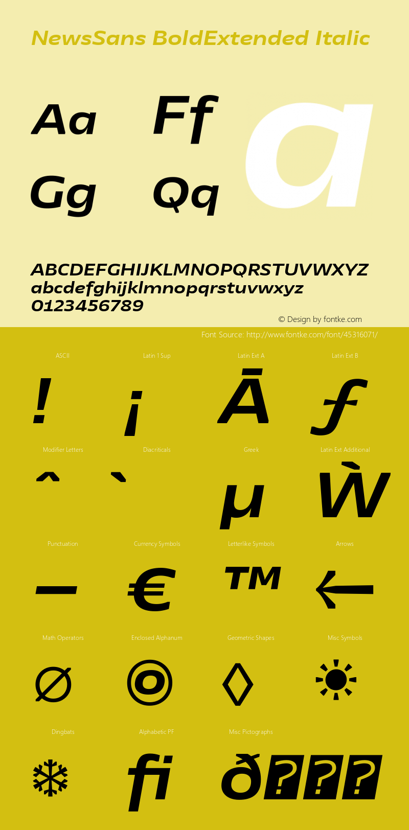 NewsSans BoldExtended Italic Version 1.000 Font Sample