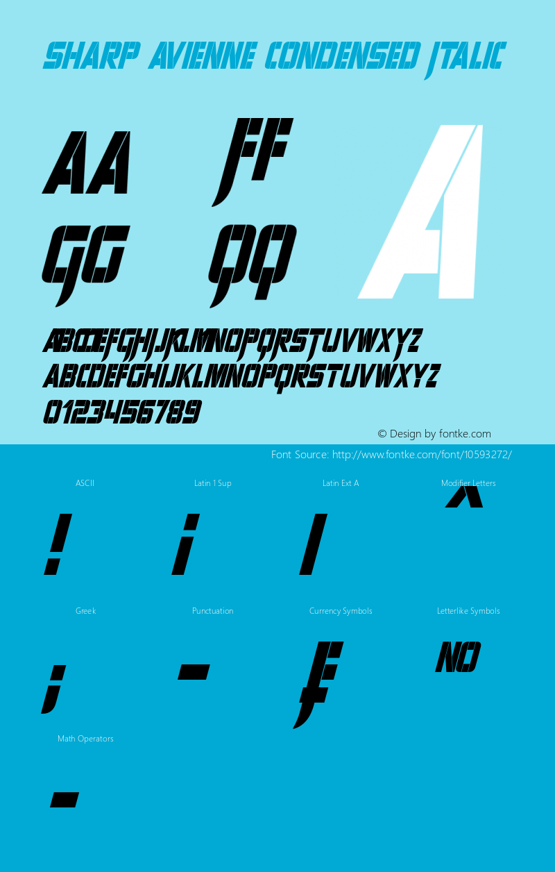 Sharp Avienne Condensed Italic Version 1.20 September 9, 2014 Font Sample