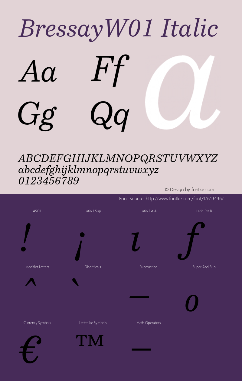 BressayW01 Italic Version 1.00 Font Sample