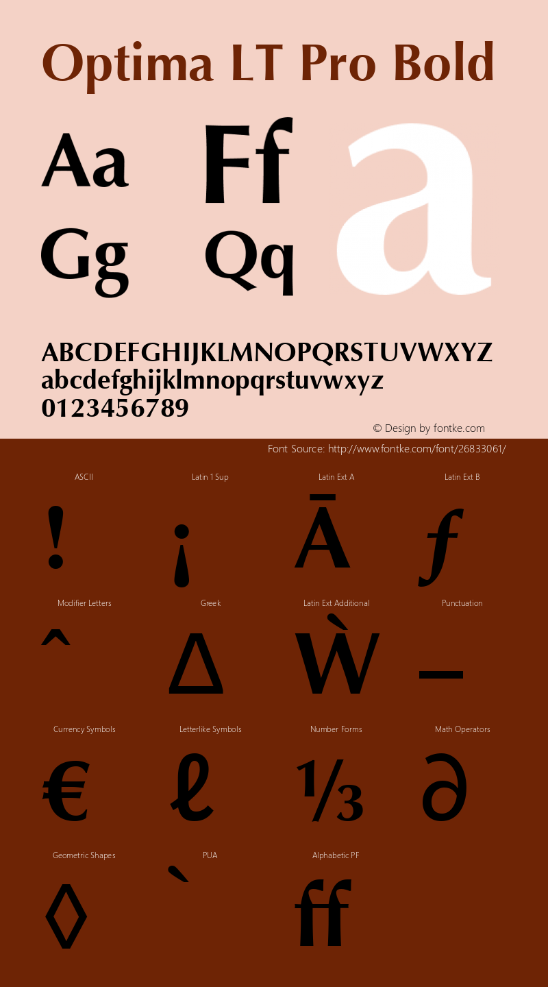 Optima LT Pro Bold Version 1.00 Build 1000 Font Sample