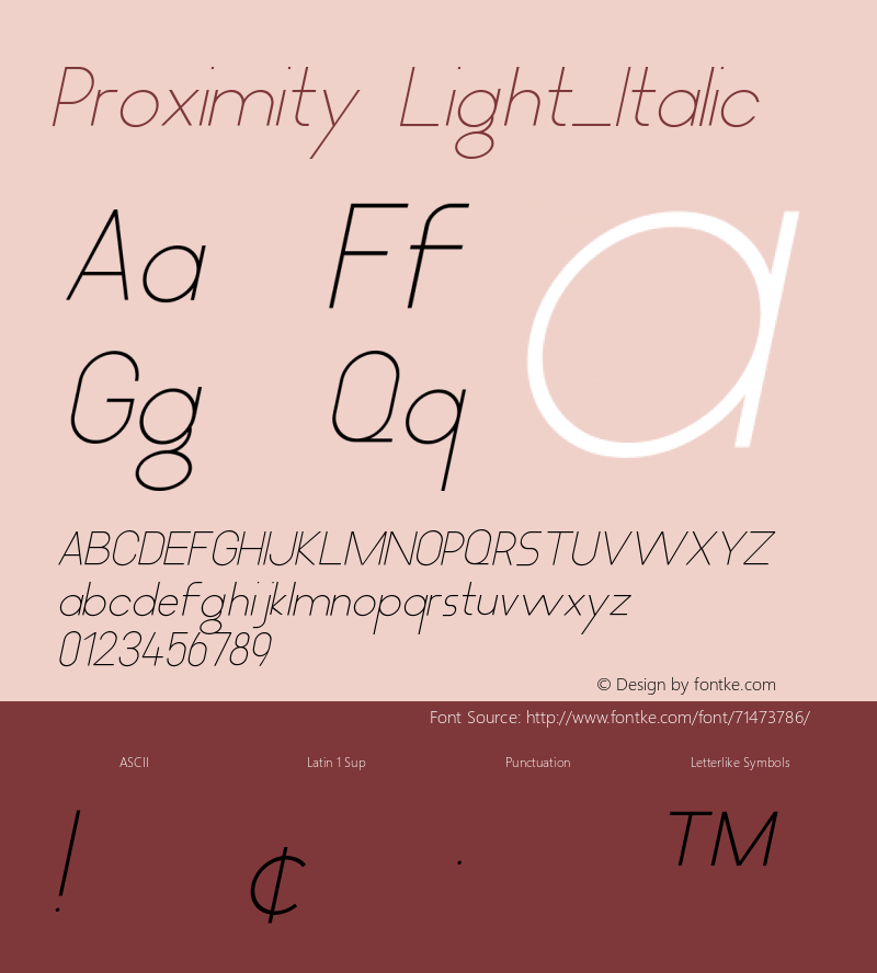 Proximity Light_Italic Version 1.000 Font Sample