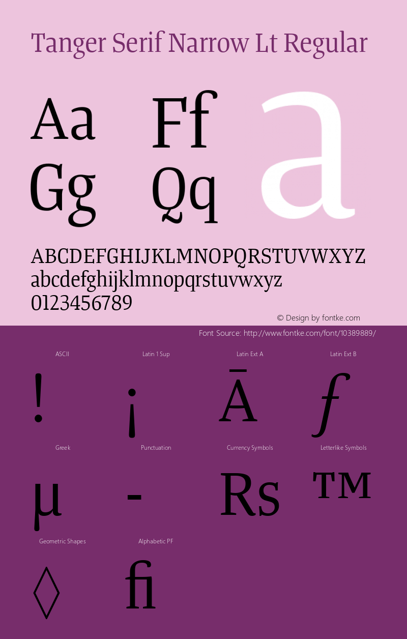 Tanger Serif Narrow Lt Regular Version 1.001 Font Sample