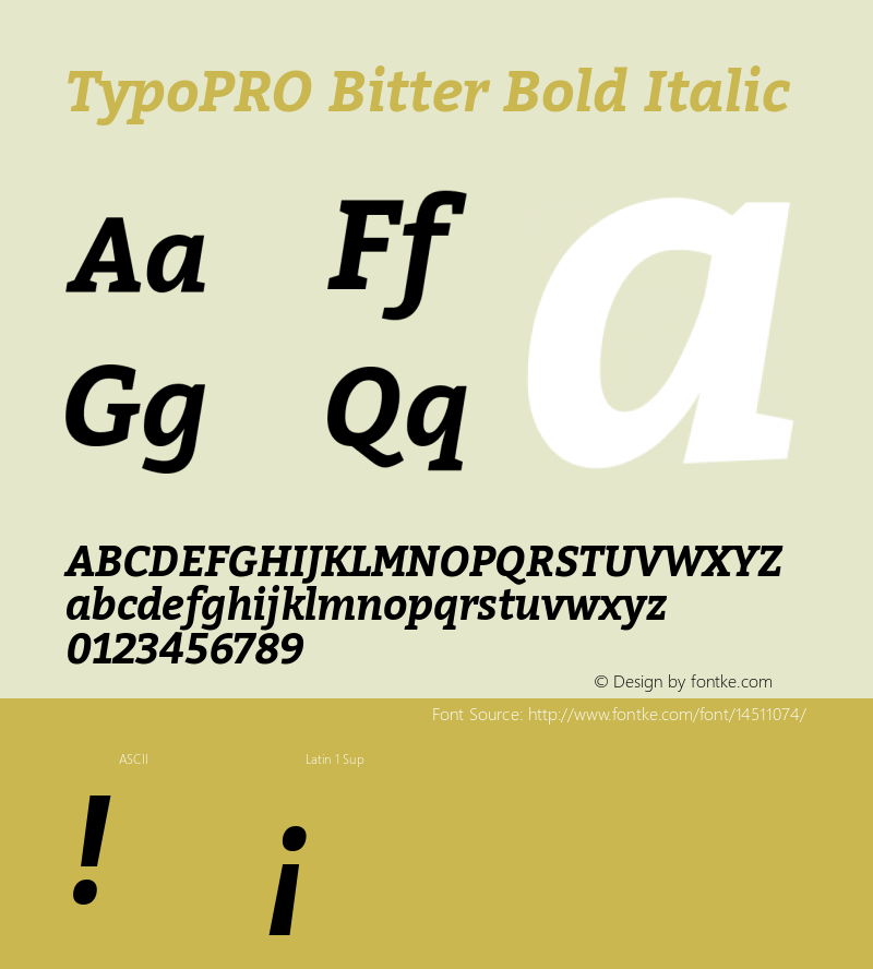 TypoPRO Bitter Bold Italic Version 1.300;PS 001.300;hotconv 1.0.70;makeotf.lib2.5.58329 DEVELOPMENT Font Sample