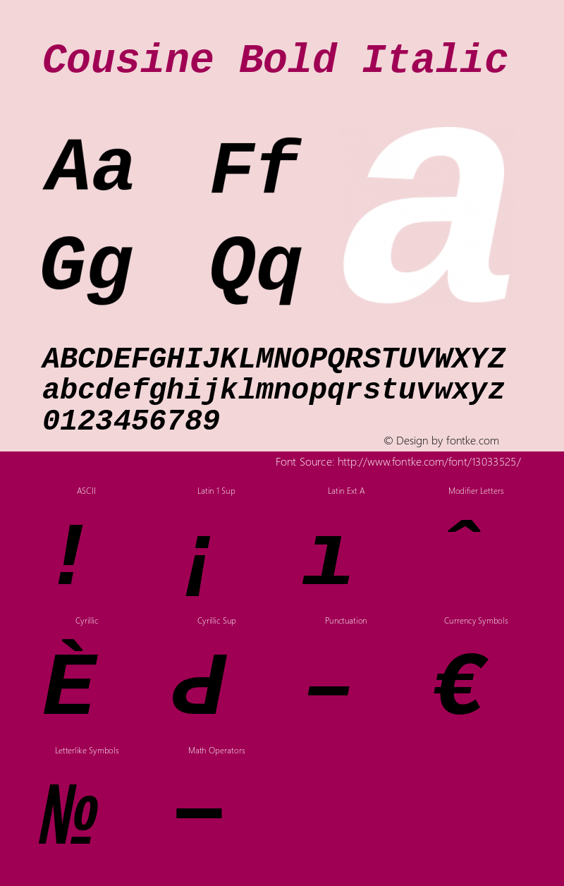 Cousine Bold Italic Version 1.21 Font Sample