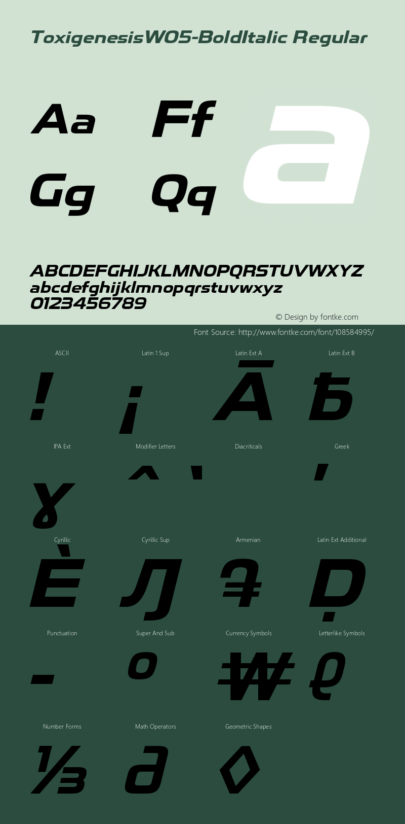 Toxigenesis W05 Bold Italic Version 1.00 Font Sample