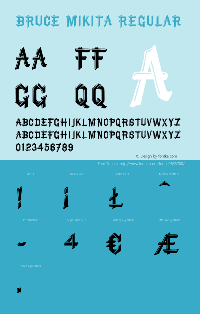 Bruce Mikita Regular Macromedia Fontographer 4.1.3 7/23/00 Font Sample