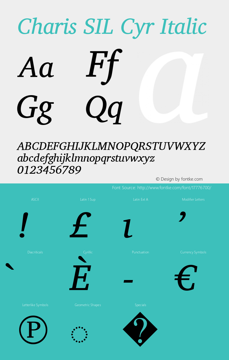 Charis SIL Cyr Italic Version 5.000 Font Sample