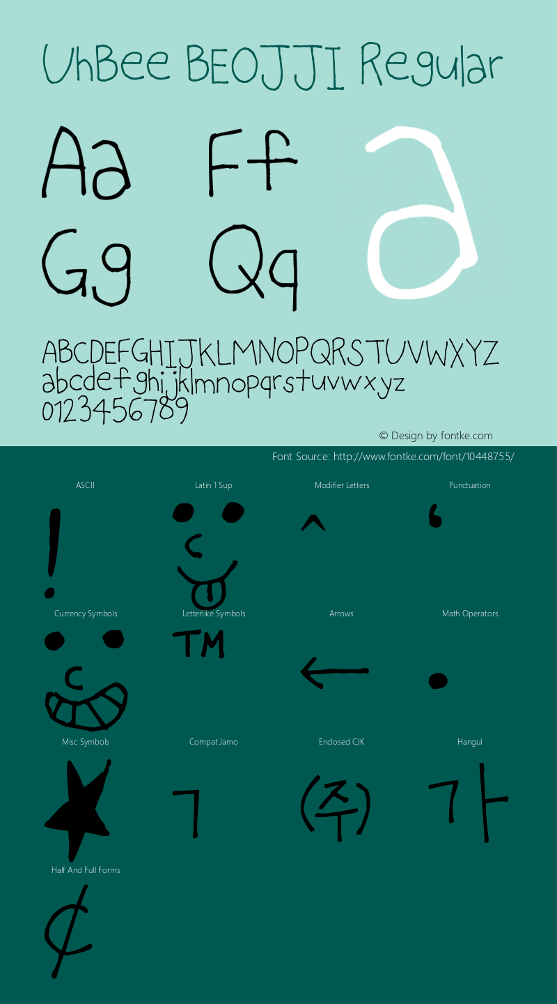 UhBee BEOJJI Regular Version 1.00 September 13, 2012, initial release Font Sample