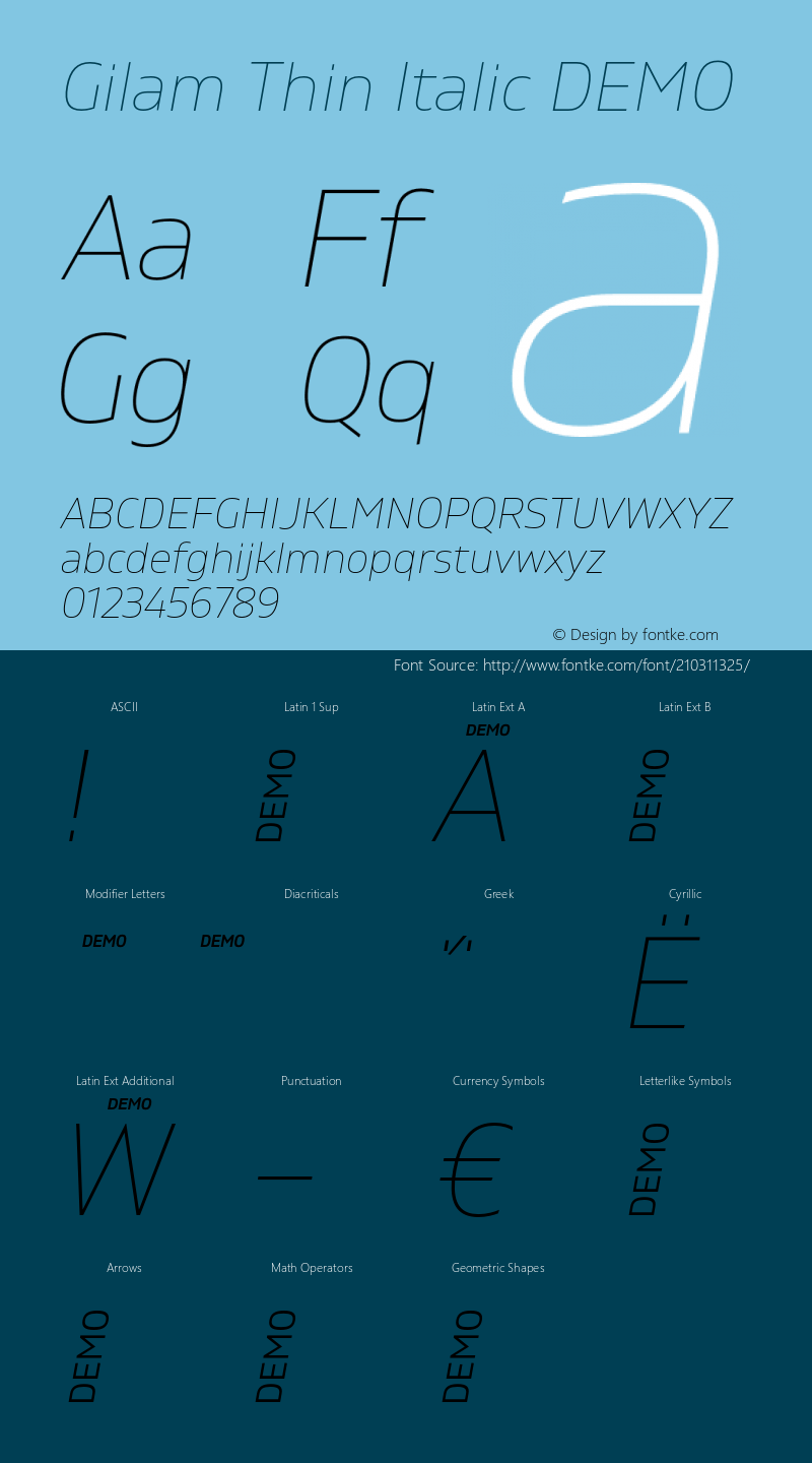 Gilam Thin Italic DEMO Version 1.000;PS 001.000;hotconv 1.0.88;makeotf.lib2.5.64775图片样张