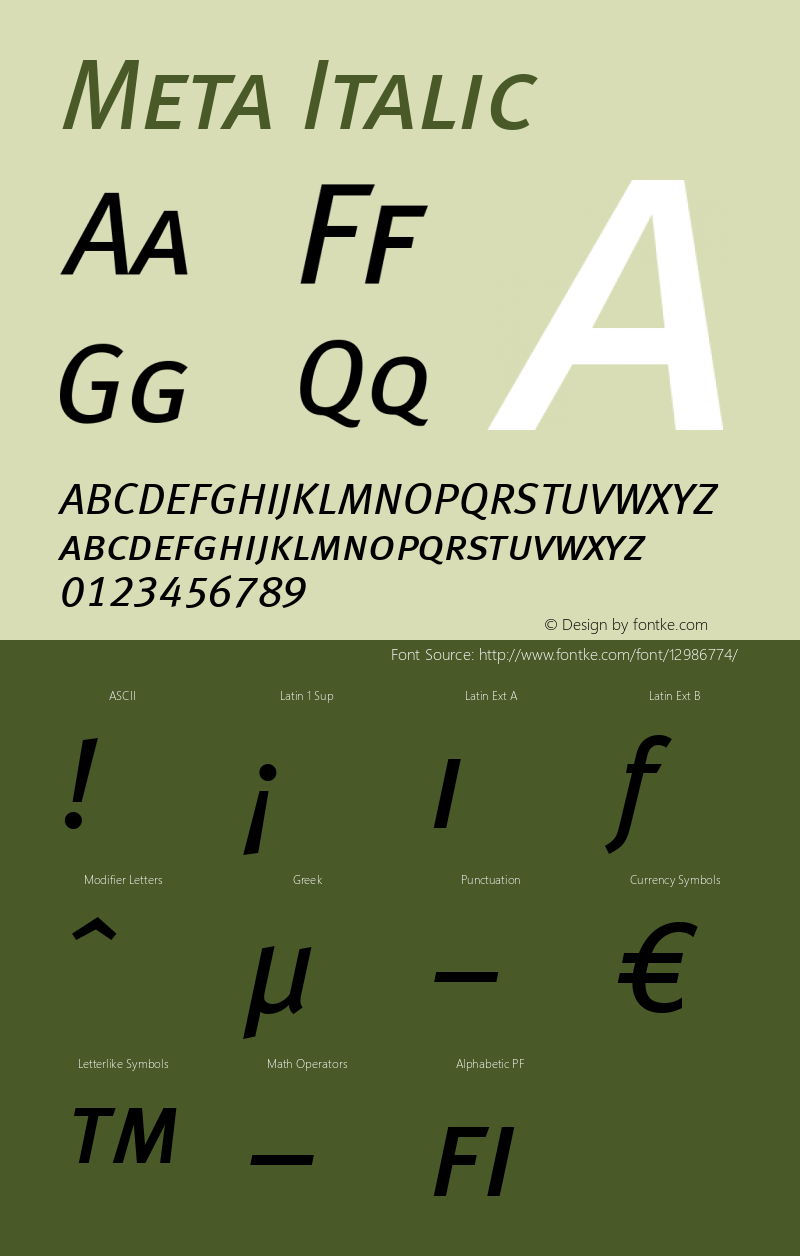 Meta Italic 004.301 Font Sample