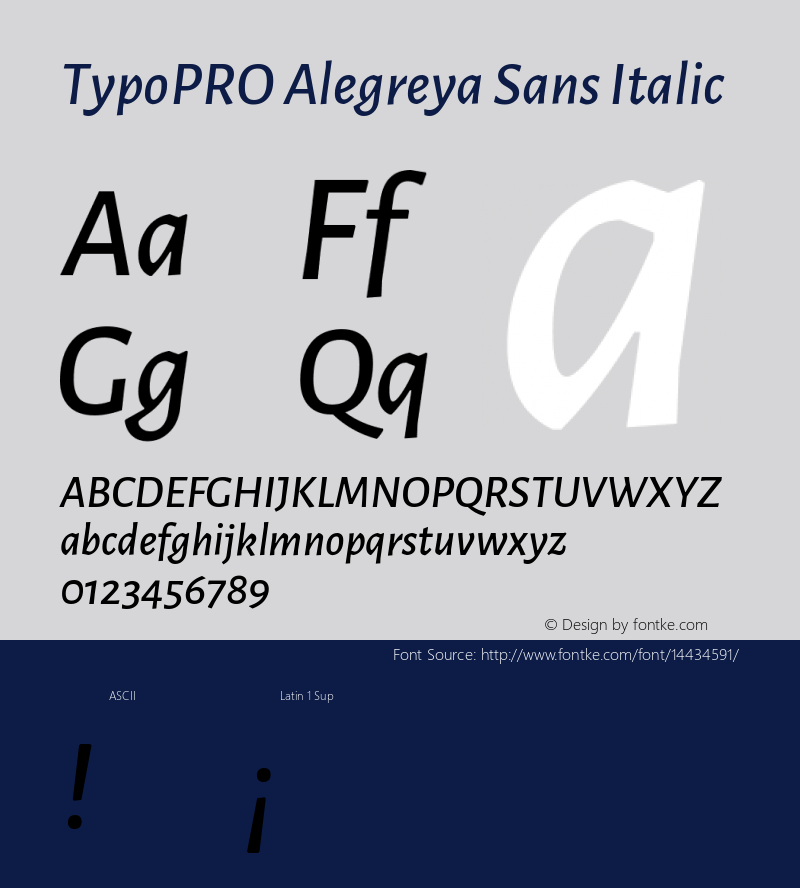 TypoPRO Alegreya Sans Italic Version 1.000;PS 001.000;hotconv 1.0.70;makeotf.lib2.5.58329 DEVELOPMENT Font Sample