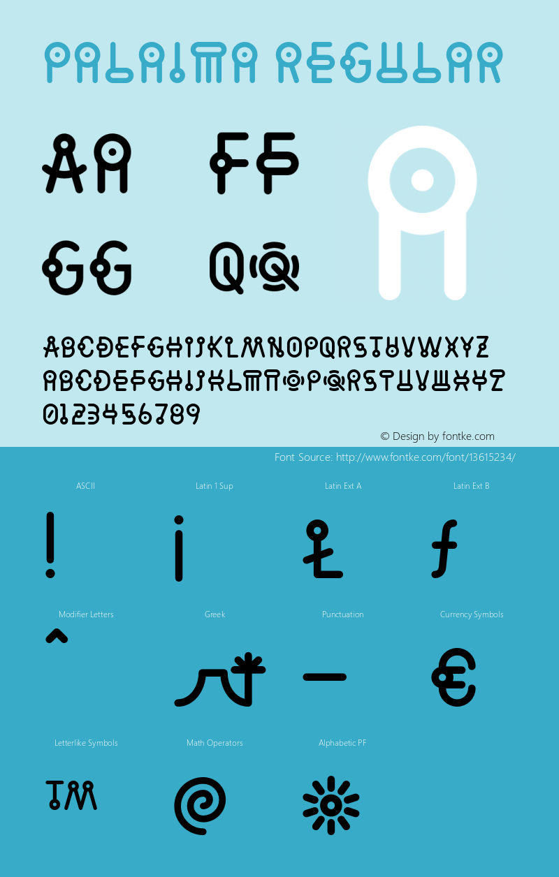 Palaima Regular Version 001.000 Font Sample