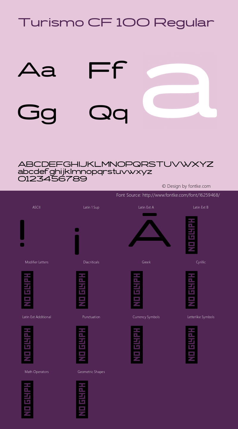 Turismo CF 100 Regular Version 1.000 Font Sample