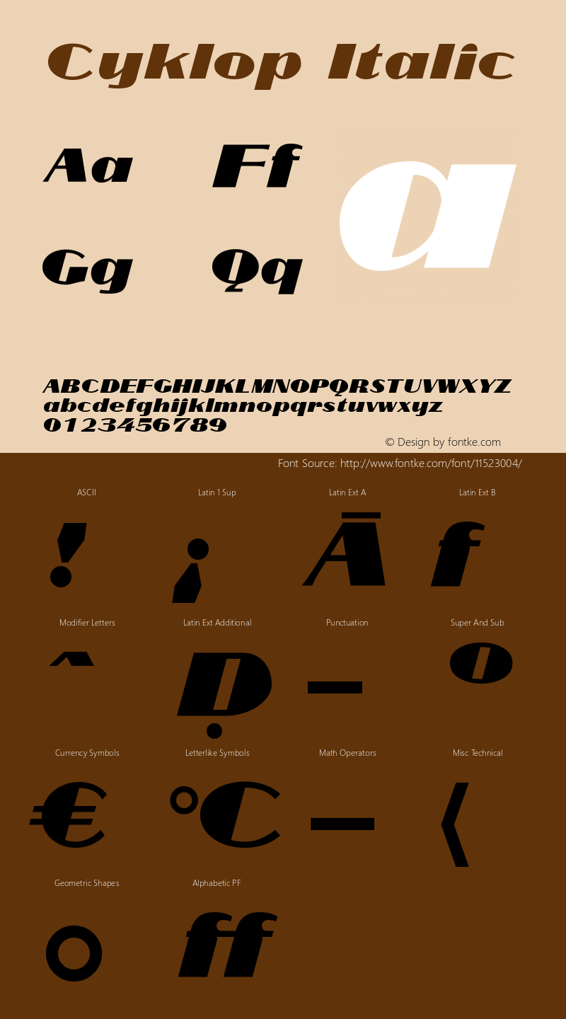 Cyklop Italic Version 0.91 Font Sample