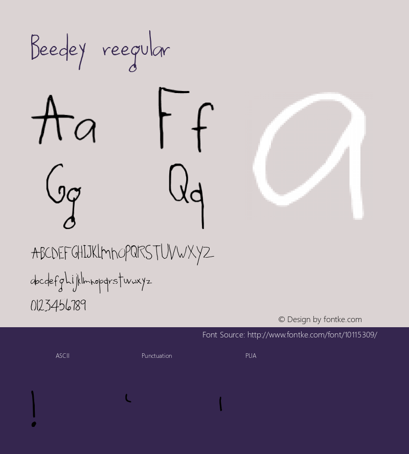 Beedey reegular 2002; 1.0, initial release Font Sample