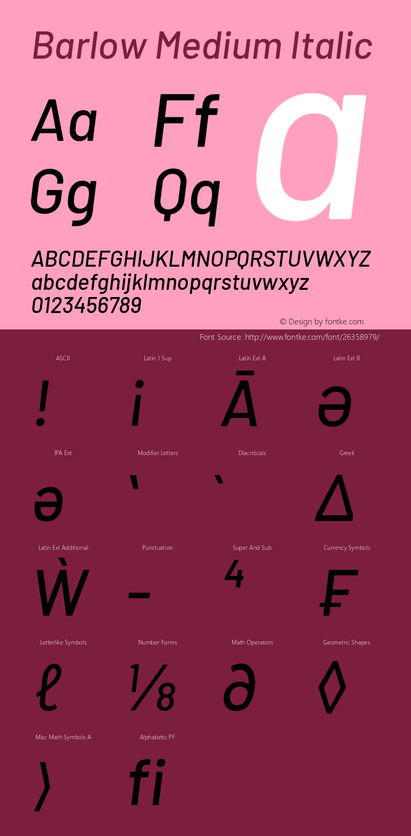 Barlow Medium Italic Version 1.403 Font Sample