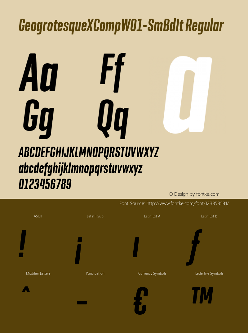 Geogrotesque XComp W01 SmBd It Version 1.00 Font Sample