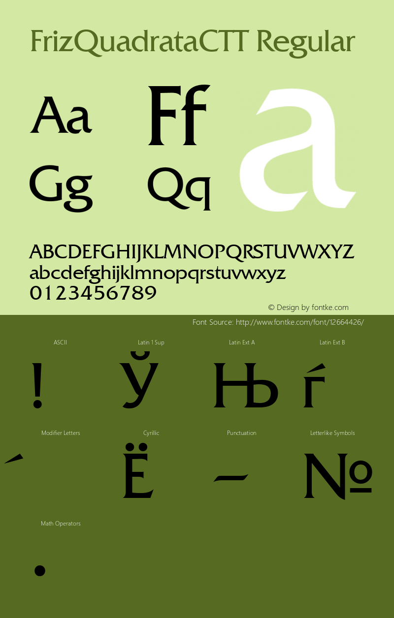 FrizQuadrataCTT Regular TrueType Maker version 3.00.00 Font Sample