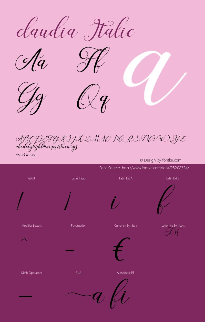 claudia-Italic Version 1.000 Font Sample