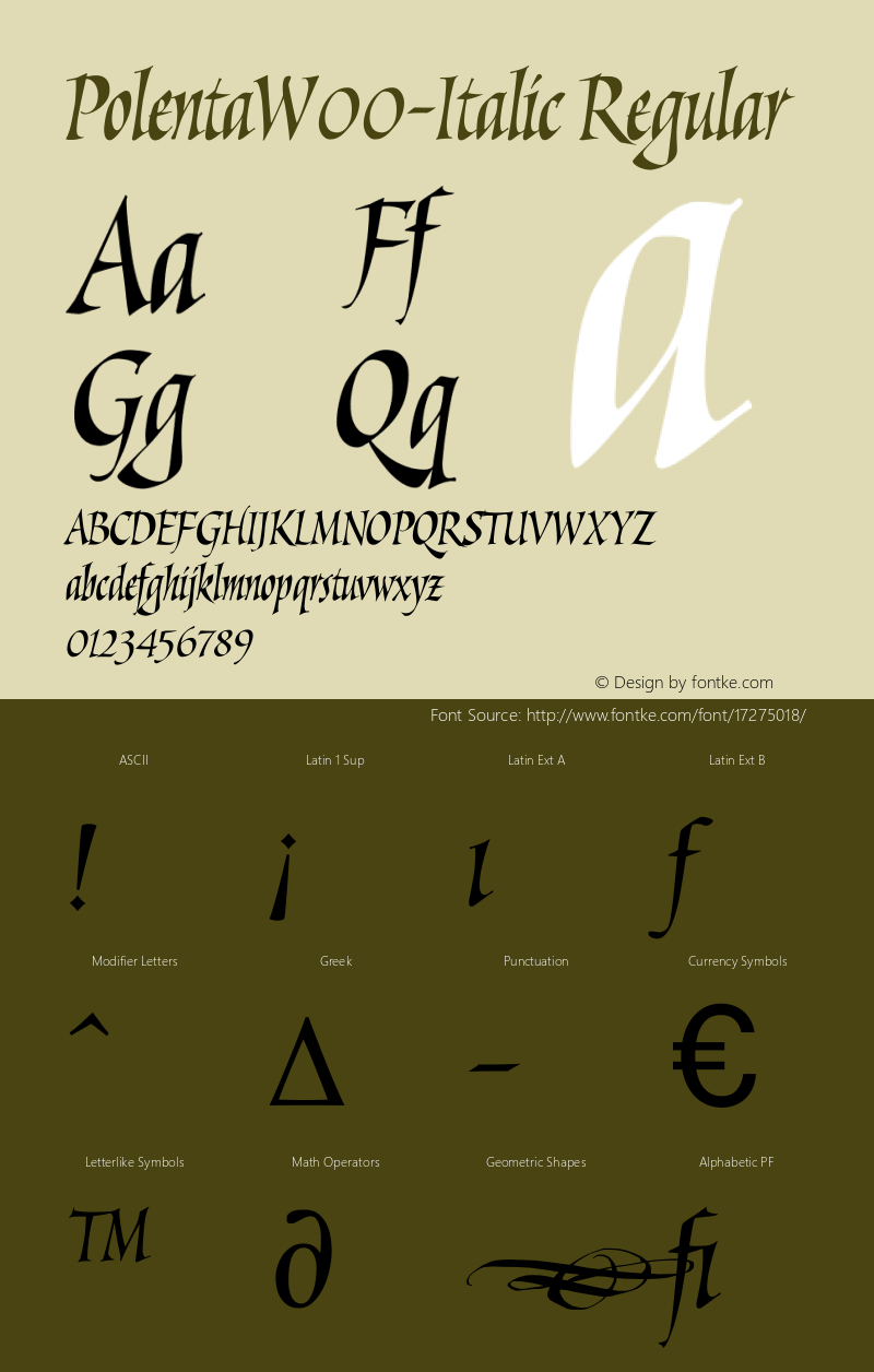 PolentaW00-Italic Regular Version 1.1 Font Sample