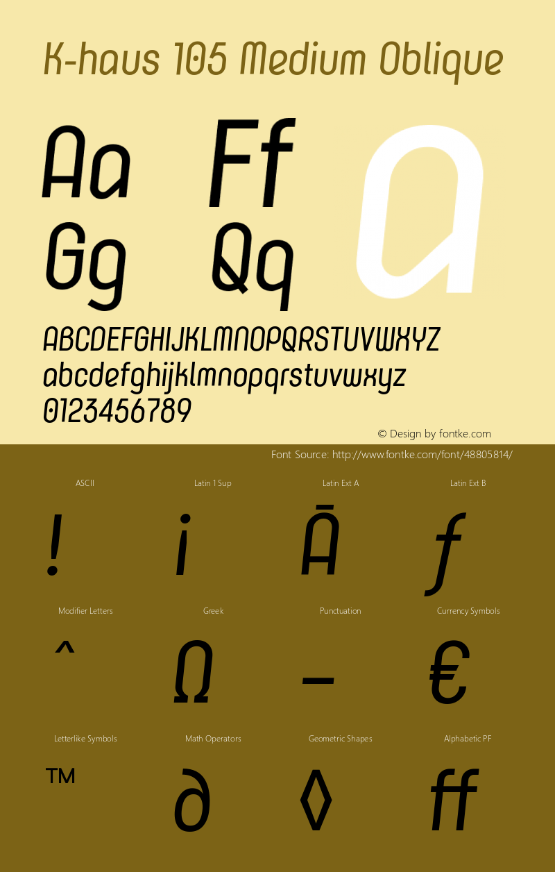 K-haus 105 Medium Oblique Version 1.00 Font Sample